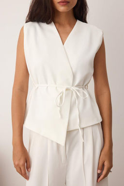 Beyaz Ince Kusakl? Kruvaze Kapama Dokuma Yelek TWOAW26YE00024 - Trendyolmilla фото 3