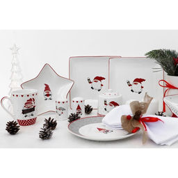 Блюдо фарфоровое сервировочное Доляна Праздничный переполох. Гном Бим, d=20,5 см, цвет белый  фото 6