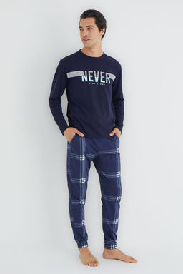 TRENDYOL MAN Lacivert Regular Fit Ekose Orme Pijama Tak?m? TMNAW25PT00061 - Trendyolmilla фото 2