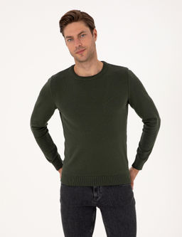 Koyu Haki Slim Fit Bisiklet Yaka Basic Triko Kazak - Pierre cardin фото 3