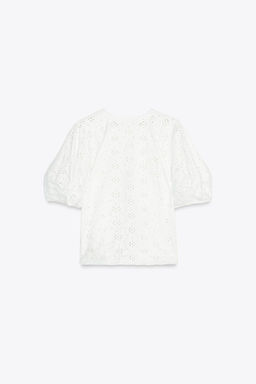 T-SHIRT WITH PERFORATED EMBROIDERY - Zara фото 7