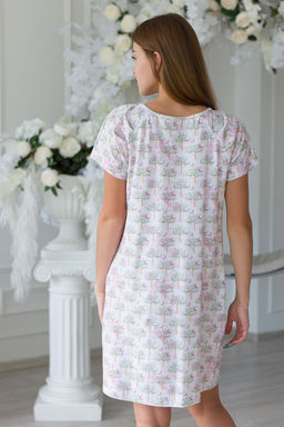 Ночная сорочка женская из кулирки с лайкрой Маргарита-2 бело-розовый - Амадэль фото 5