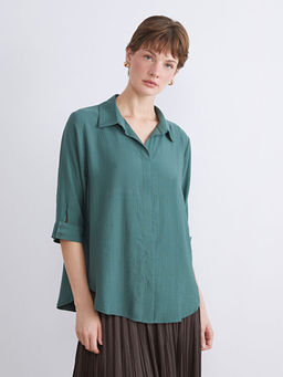 B?y?k Beden G?mlek Yaka Dokulu Oversize Bluz