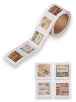 Цена за 2 шт. Наклейка бумага Марки. Коллаж цветочный, 3?3 см, 200 шт. в рулоне