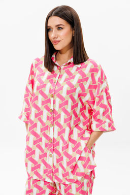 Костюм Lars Style 909 принт графика молочный, бежевый, фуксия