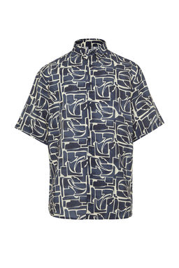 TRENDYOL MAN Lacivert More Sustainable Oversize Fit %100 Viskon Desenli K?sa Kollu Salas Gomlek TMNSS24GO00051 - Trendyolmilla фото 7