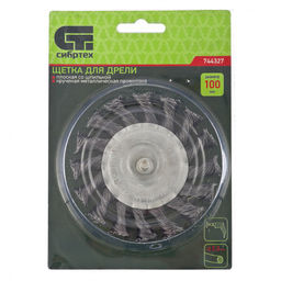 Щетка для дрели плоская со шпилькой d100мм (круч.проволока) "Сибртех"