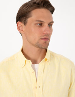 Рубашка Pierre Cardin Regular Fit желтая с льном