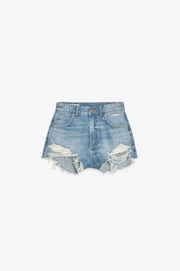 HIGH-WAIST CURVED DENIM SHORTS - Zara фото 7