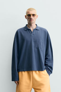 POLO PIQU? RELAXED FIT PARCHE N?MEROS / Azul - Zara фото 2