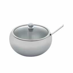 7110 GIPFEL Сахарница с крышкой и ложкой, 600мл. Размер: 130х95см. Материал: нержавеющая сталь 18/8, закаленое стекло