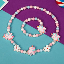 Цена за 2 шт. Набор детских украшений Выбражулька «Единорожки милые», 2 предмета: бусы, браслет, розовый