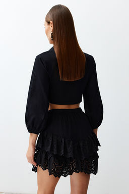 TRENDYOLMILLA Plaj Giyim Briddal Beyaz Mini Dokuma Brode Detayl? Flaml? Pamuk Plaj Etek TBESS24ET00004 фото 18