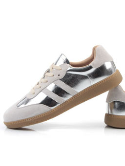 03-270-6C GREY/SILVER Кеды женские (натуральная кожа)