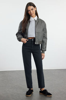 Siyah Yuksek Bel Mom Jeans TWOAW25JE00072 - Trendyolmilla фото 2