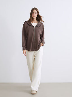 Kap??onlu Oversize Kad?n Fermuarl? Sweatshirt