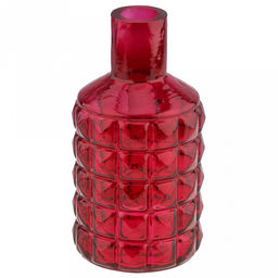 Ваза для цветов стеклянная "Альхес" 1,25л, д11,8см, h22,5см, форма "бутылка", малая, текстурная, "Скандик", вишневый (Россия)