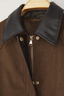 Kahverengi Regular Kal?p Yakas? Suni Deri Detayl? Suet Ince Ceket Mont TWOAW26MO00116 - Trendyolmilla фото 6