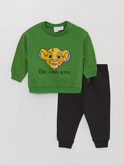 Bisiklet Yaka Uzun Kollu Aslan Kral Bask?l? Erkek Bebek Sweatshirt ve Pantolon 2li Tak?m