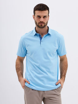 Джемпер мужской с воротником поло короткий рукав GREG G144-PO1246T-SAS201 (голубой)