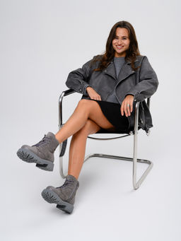 Ботинки 319.taskanagr.Серый замок замша+игуана/байка