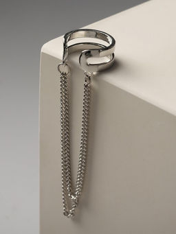 Цена за 2 шт. Серьга «Кафф» две полоски с цепочками, цвет серебро