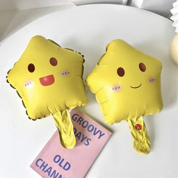 Цена за 5 шт. Воздушный шар фольгированный 10" «Звезда смайл», для палочки, МИКС