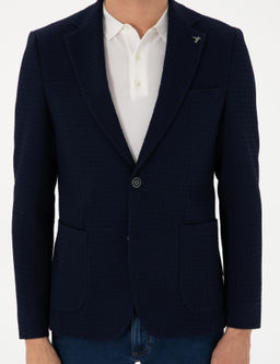 Lacivert Slim Fit Dokulu Y_n Kar___ml_ Ceket
