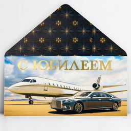 Цена за 10 шт. Конверт для денег «С юбилеем», машина, тиснение, 16.5 х 8 см