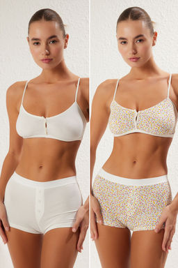TRENDYOLMILLA Cok Renkli 2li Paket Pamuklu Cicekli Dugme Detayl? Boxer Orme Kulot THMSS25KU00027