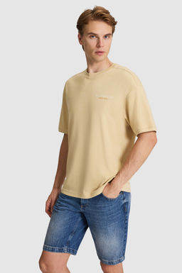 Erkek Bej Comfort Fit Bisiklet Yaka Ti__rt