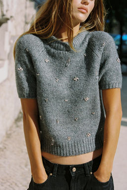 KNIT SWEATER WITH JEWEL BEADS - Zara фото 3