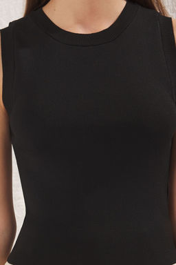 Siyah*001 Crop Basic Ince Bluz TWOSS22BZ1173
