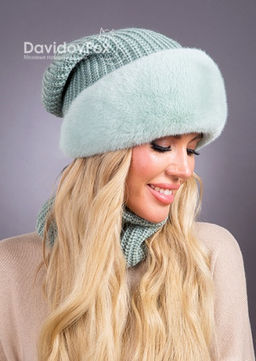 Шапка Ника трикотаж экомех мята