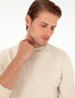 Krem Melanj Slim Fit Yar_m Bal_k__ Yaka Basic Triko Kazak - Pierre cardin фото 2