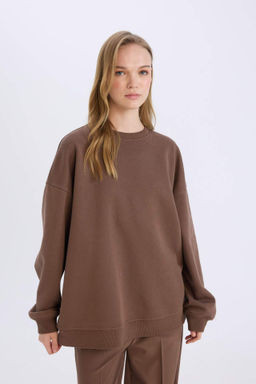 Oversize Genis Kal?p Bisiklet Yaka Kal?n Basic Duz Sweatshirt - Defacto фото 4