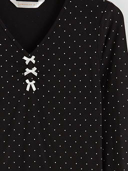 V Yaka Puantiyeli Kad?n Pijama ?st?