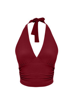 Bordo Boyundan Baglamal? Vucuda Oturan Esnek Orme Bluz TWOSS24BZ00061