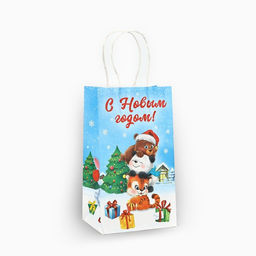 Цена за 2 шт. Пакет подарочный новогодний крафтовый «Новый год», 12×9×21 см