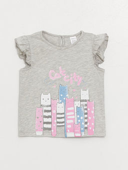 Bisiklet Yaka Bask?l? K?sa Kollu K?z Bebek Ti??rt