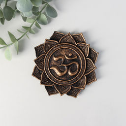 Подставка для благовоний полистоун Цветок с Ом: мантра, золото, 10.5?10.5?1 см