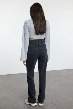 Siyah Yuksek Bel Uzun Straight Jeans TWOAW23JE00111 - Trendyolmilla фото 5