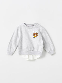 Bisiklet Yaka Uzun Kollu Bask?l? Erkek Bebek Sweatshirt