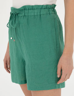 Ye_il Keten Comfort Fit Bermuda _ort
