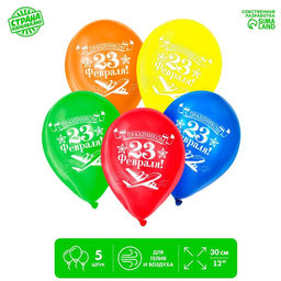Воздушные шары латексные 12 23 февраля, 5 шт.