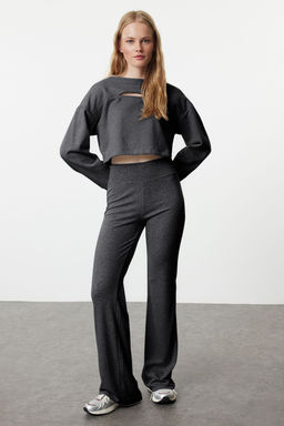 Antrasit Wide Leg/Ispanyol Paca Yuksek Bel Interlok Esnek Orme Pantolon TWOAW25PL00006