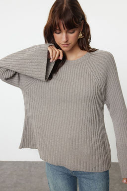 More Sustainable Vizon Genis Kal?p Peplum Detayl? Pamuklu Triko Kazak TWOAW25KZ00305
