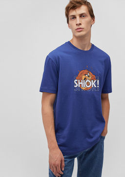 Tazmanya Canavar? Bask?l? Mavi Tisort