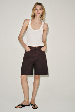 BERMUDA DENIM RELAXED TIRO MEDIO ZW COLLECTION / Granate oscuro - Zara фото 5