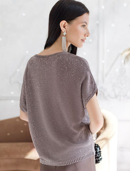 Джемпер с цельнокроенным коротким рукавом из хлопковой пряжи с пайетками - Vilatte фото 3